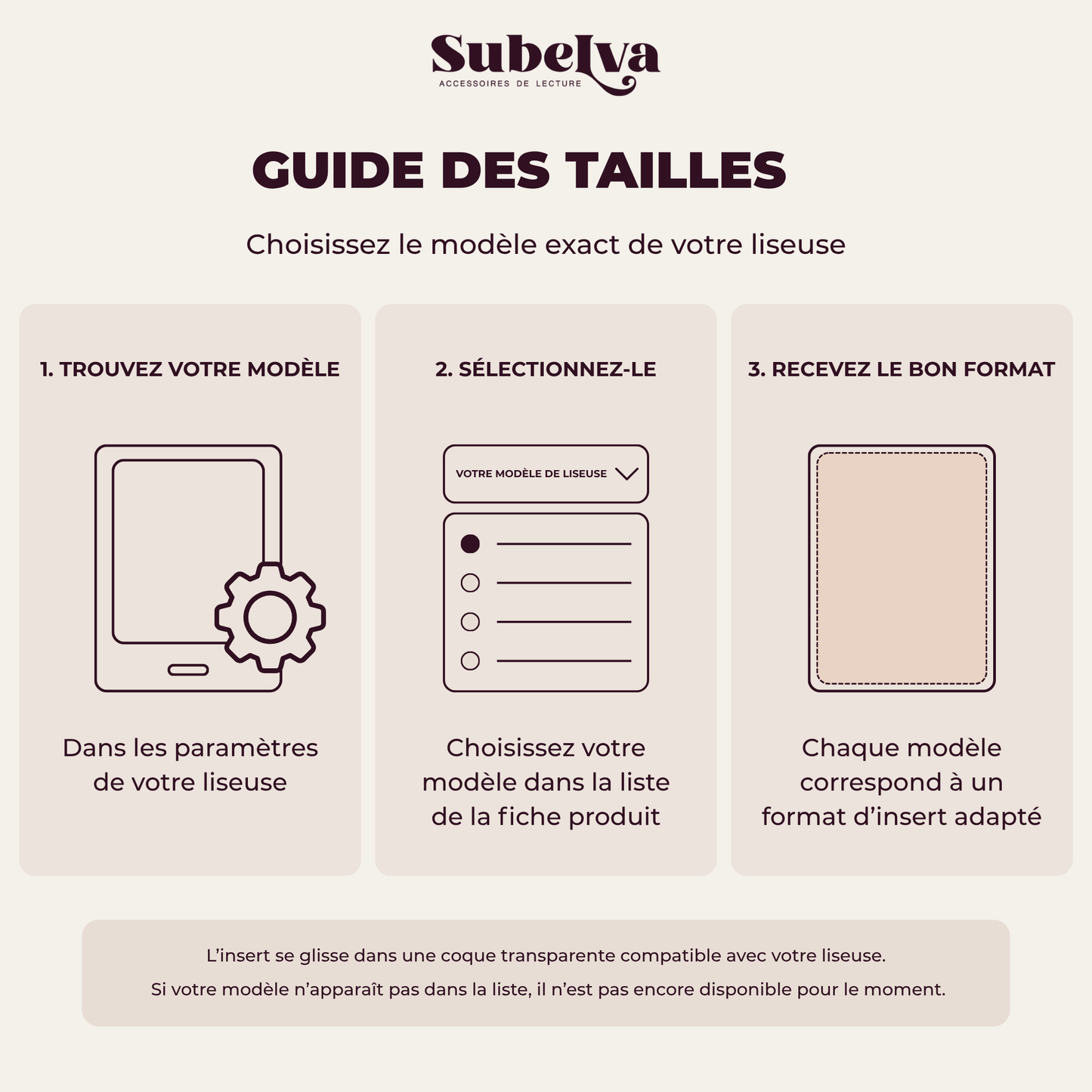 Les guide des tailles pour liseuses par subelva.