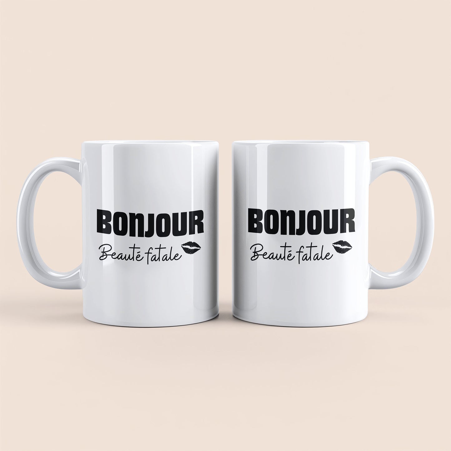 Mug humour femme avec message Bonjour Beauté fatale – Cadeau drôle et élégant