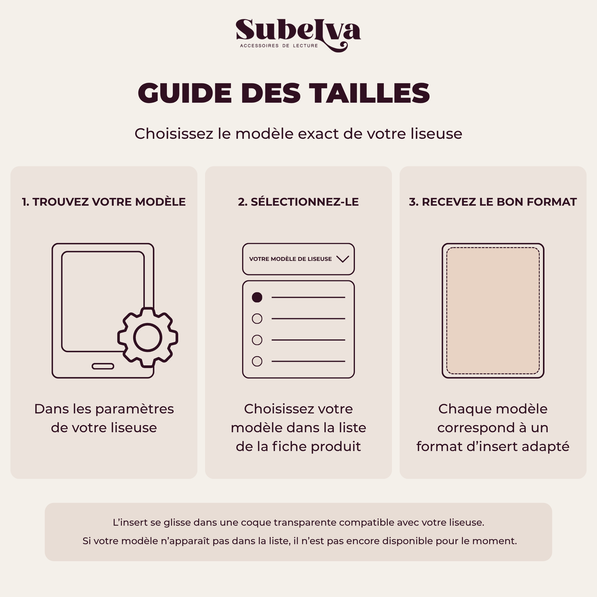  Les guide des tailles pour liseuses par subelva.