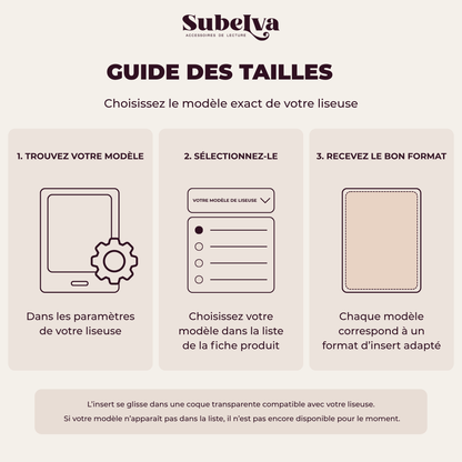  Les guide des tailles pour liseuses par subelva.