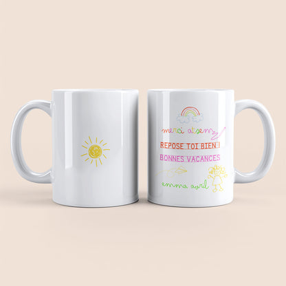 mug personnalisé merci atsem fille avec dessin enfant et message repose-toi bien – anse à droite – idée cadeau fin d’année scolaire