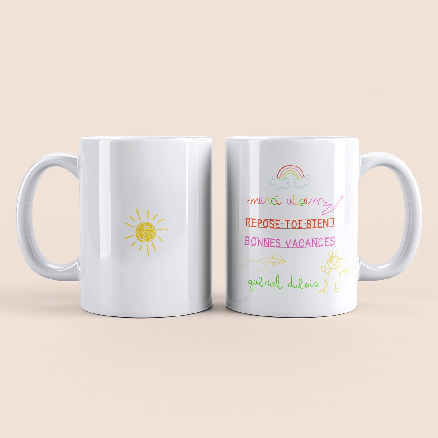 mug remerciement atsem garçon personnalisé avec dessin mignon et message repose-toi bien – anse à droite – souvenir de fin d’année