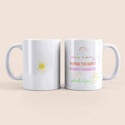 mug remerciement atsem garçon personnalisé avec dessin mignon et message repose-toi bien – anse à droite – souvenir de fin d’année