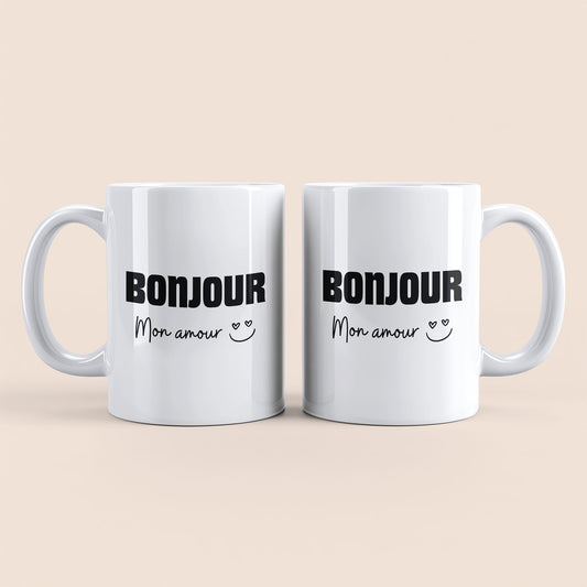 Mug Bonjour Mon amour – Tasse romantique et drôle pour couple avec message tendre